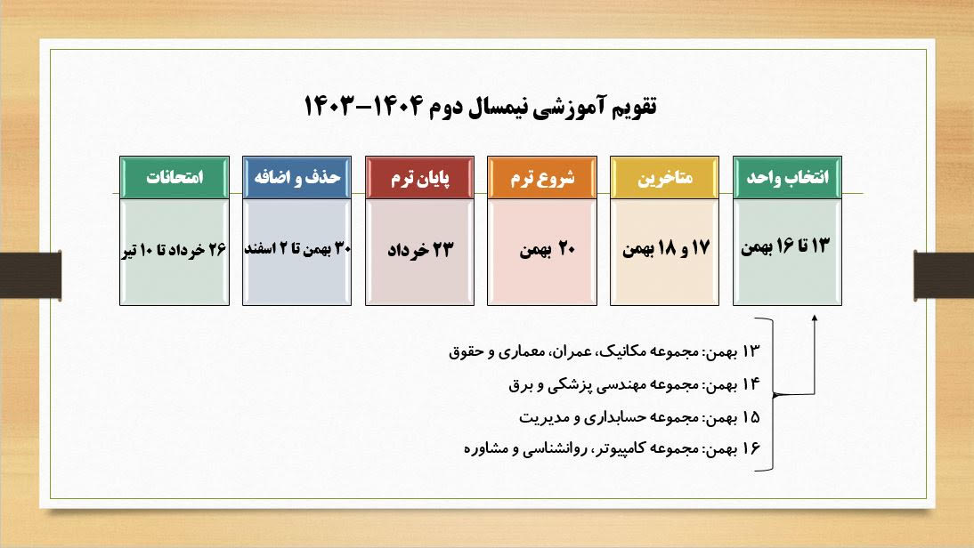 تقویم آموزشی ترم بهمن ۱۴۰۳